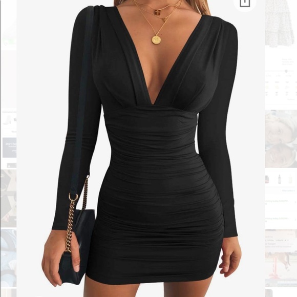 Dresses & Skirts - Long Sleeve V Neck Bodycon Mini Party Dress